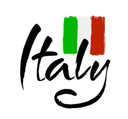 Italy hand lettering. Name of country. Ink illustration. Modern brush calligraphy. Isolated on white background. Vector illustration.のイラスト素材