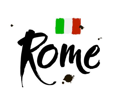 Rome, Italy. City typography lettering design. Hand drawn brush calligraphy. Isolated vector illustration. Vectorのイラスト素材