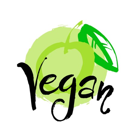 Vector illustration of Vegan food concept design. Handwritten brush lettering for restaurant, cafe menu.のイラスト素材