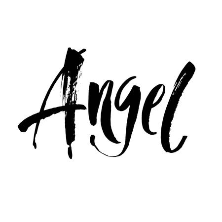 Angel - handwritten lettering. Modern brush style isolated on a white background. Vector illustration.のイラスト素材