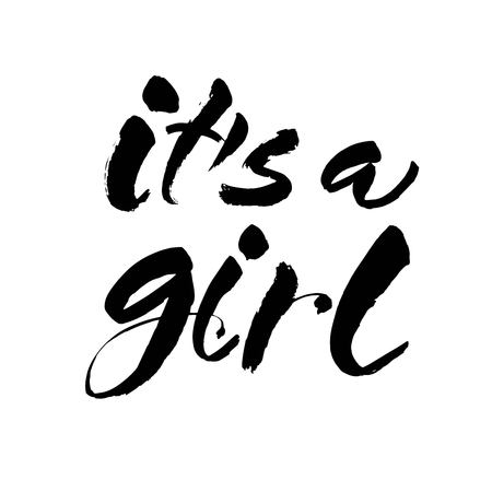 Vector calligraphy greeting card, Its a girl. baby shower lettering card. it's a girl lettering. Baby shower design card for invitation, modern brush ink calligraphyのイラスト素材