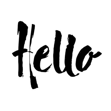 Hello vintage hand lettering, modern brush ink calligraphy, vector type design, isolated on white background.のイラスト素材