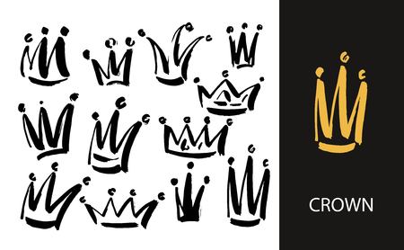 Crown doodle icon. Modern brush ink. Isolated on white background.のイラスト素材