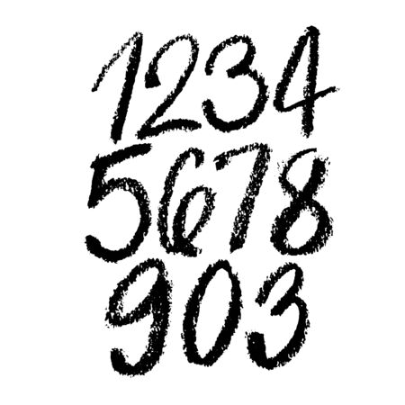 vector set of calligraphic pastel or charcoal numbers. ABC for your design, charcoal lettering on a white backgroundのイラスト素材