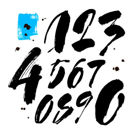 set of calligraphic acrylic or ink numbers. ABC for your design, brush lettering on a white backgroundのイラスト素材