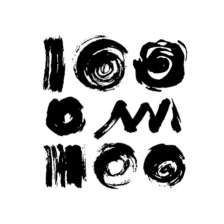 Black ink blot isolated on a white background. Grunge texture. Set.のイラスト素材