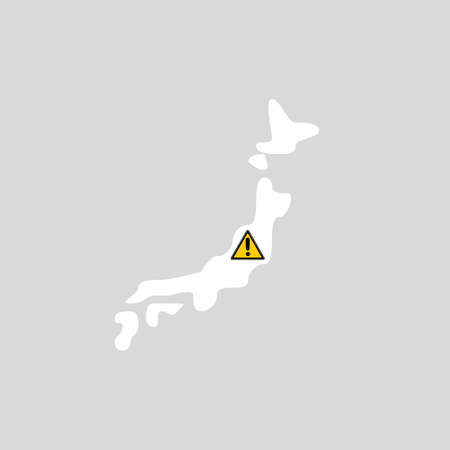 Japan map with with caution sign. Travel ban. Immigration, health, business risk and danger in Japan during covid 19 coronavirus pandemic concept illustrationの写真素材