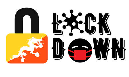 Bhutan Lockdown for  Outbreak quarantine.   Pandemic Crisis Emergency. Bhutan flag lockdown concept illustration on white backgroundの写真素材