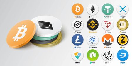 Set of top cryptocurrency tokens. Vector illustration