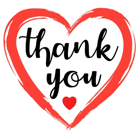 Hand sketched Thank you text with heart in flat style design 