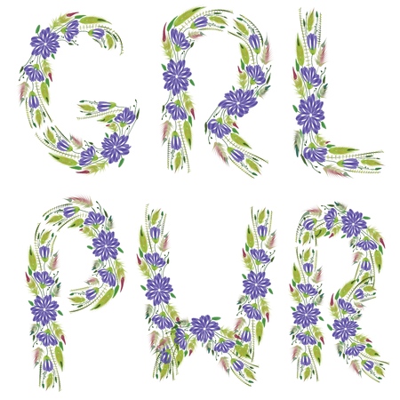 An illustrated girl power flower sign on a white background.のイラスト素材