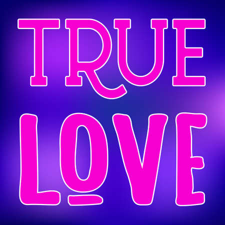 True Love slogan typographic sign on violet and blue gradient backgroundのイラスト素材