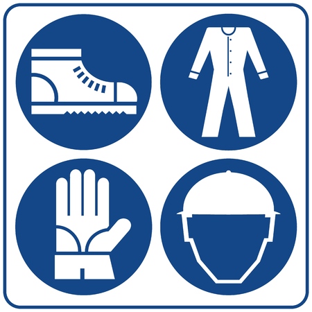 Safety signs set. Information mandatory symbol in blue circle isolated on white. Notice label.のイラスト素材