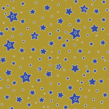 Seamless pattern with blue stars on a olive gold background.のイラスト素材