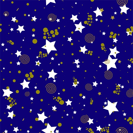 Geometric seamless pattern in abstract style, gold circles, stars, spirals, vectorのイラスト素材