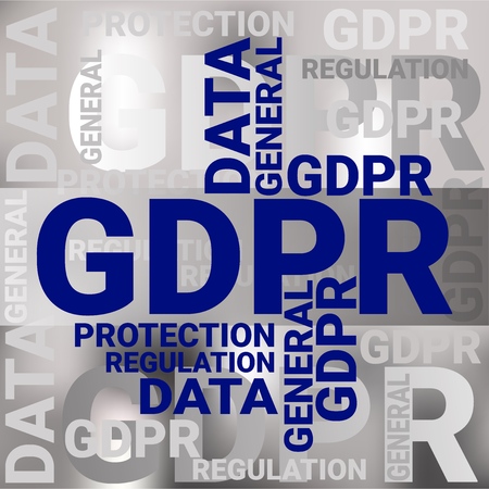 General Data Protection Regulation. GDPR concept, vector illustration. Protection of personal data. Wordcloud minimal design on Polygonal low poly backgroundのイラスト素材