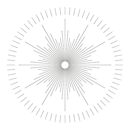 Vintage monochrome sunburst, starburst, bursting rays. Trendy cool design element isolated on white.のイラスト素材