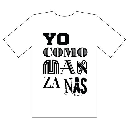 I eat apples. Spanish typography graphics for tee shirt with slogan. Pattern for poster, print, banner, flyer. Athletic clothes. Tee shirt design.のイラスト素材