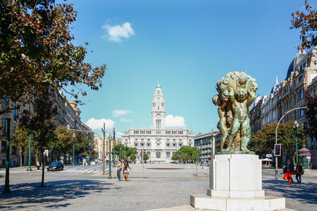 PORTO,PORTUGAL - OCTOBER 20,2012 : Square in front of Porto City hallのeditorial素材