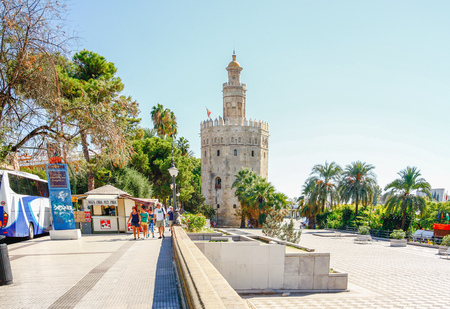 SEVILLA, SPAIN, OCTOBER 16, 2012 : Torre del Oro, Sevilla, Guadalquivir river, Tower of gold, Seville, Spainのeditorial素材