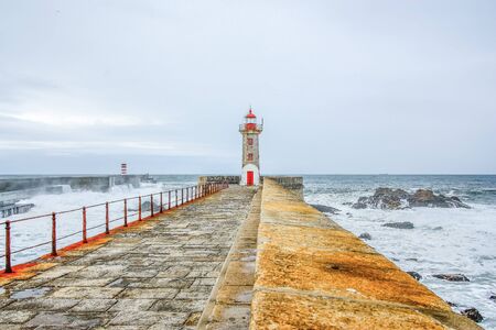 Lighthouse at Foz of Douro, Porto, Portugalの写真素材