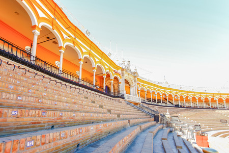 SEVILLA, SPAIN, JANUARY 7, 2016: view of bullfighting arena plaza de toros de la real maestranza de caballeria de sevilla in the spanish city sevillaのeditorial素材