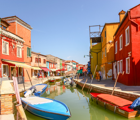 VENICE, ITALY - AUGUST 14,2011 : Colorful houses on Burano island, Venice Italy.のeditorial素材