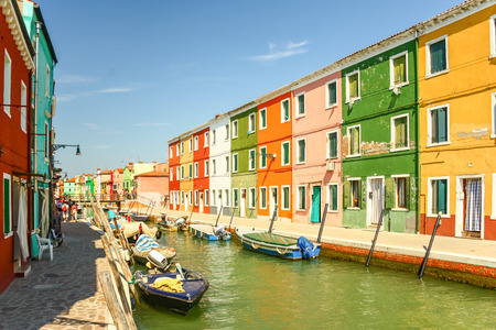 Colorful houses on Burano island, Venice Italy.の写真素材
