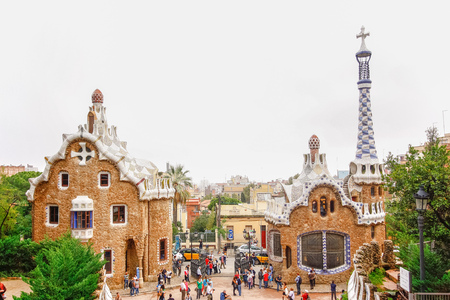 BARCELONA, SPAIN - OCTOBER 19,2012 : Park Guell by architect Antoni Gaudi in Barcelona, Spainのeditorial素材