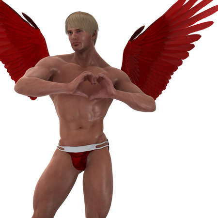 Male Cupid show a heart signの写真素材