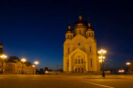 The building of the Spaso-Preobrazhensky Cathedral. Khabarovsk. Russiaの写真素材