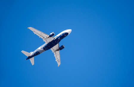 Russia. Khabarovsk-February 2020: Passenger plane flight (Airbus A319-111 VQ-BBD)
