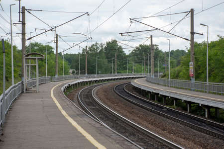 Russia. Khabarovsk-June 2020: Suburban passenger platform on the railway lineのeditorial素材