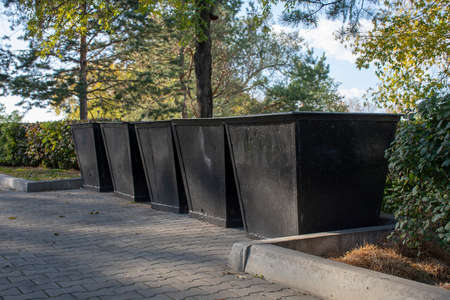 Garbage cans in the city parkの写真素材