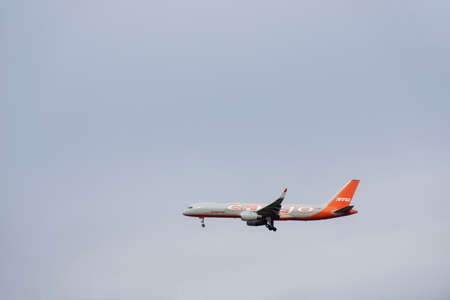 Russia. Khabarovsk-october 2021: Take-off of a passenger plane (Boeing 757 VQ-BBU)