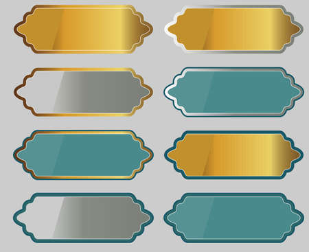 Set of 8 Golden and Blue Banners, Titles, Ribbons, Label, Frame that can be used in a variety of Projects. Illustration Vector Pattern designのイラスト素材