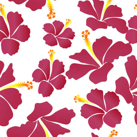 Seamless Vector Floral Design. Illustration Pattern Pink Hibiscus Flowers Isolated For Fabrics, Textiles, Wallpapers, Gift-Wrapping, Dresses, Backgrounds, Textureのイラスト素材