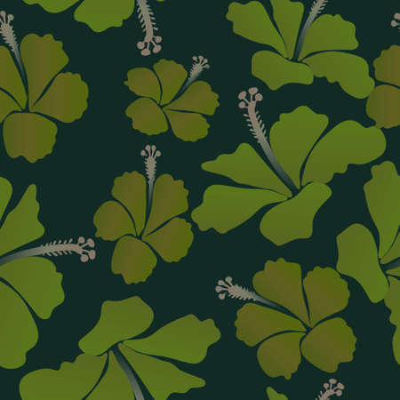 Seamless Vector Hibiscus green hawaiian design Pattern. Great for Fabrics, Scrap booking, bullet journal, textiles, blankets, pillows, cover,のイラスト素材