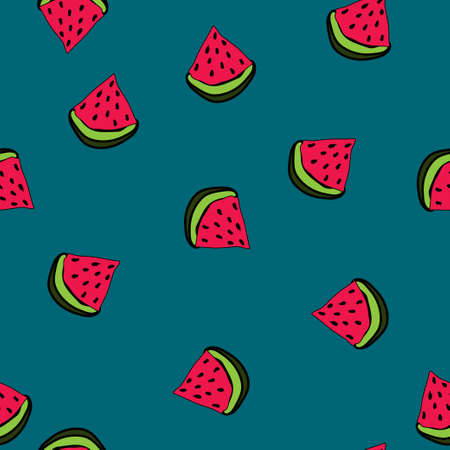 Seamless Vector watermelon on blue background Pattern. Great for Fabrics, Scrap booking, bullet journal, textiles, blankets, pillows, cover,のイラスト素材