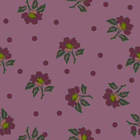 Seamless Vector Cute flowers with purple background Pattern. Great for Fabrics, Scrap booking, bullet journal, textiles, blankets, pillows, cover,のイラスト素材