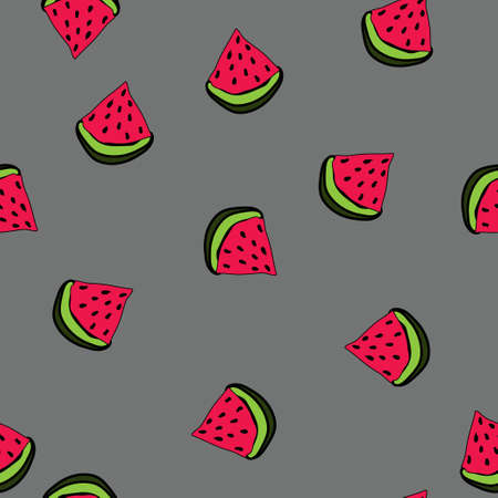 Seamless watermelon slices with grey background vector illustration pattern design for fabric, textile, gift wrapping, background, wallpaper, bullet journal, scrapbookingのイラスト素材