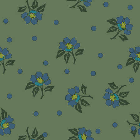 Seamless Vector Cute blue flowers with grey background Pattern. Great for Fabrics, Scrap booking, bullet journal, textiles, blankets, pillows, cover,のイラスト素材