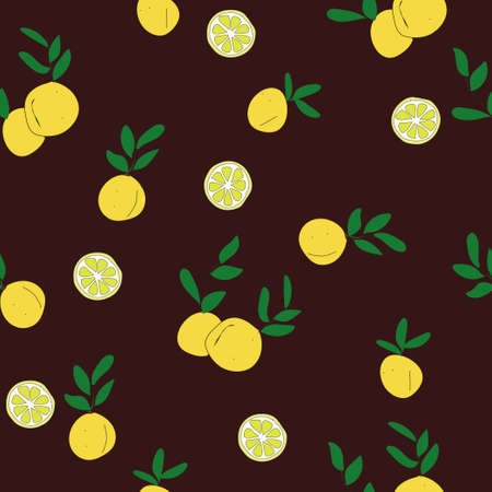 Seamless Vector lemon on maroon background Pattern. Great for Fabrics, Scrap booking, bullet journal, textiles, blankets, pillows, cover,のイラスト素材