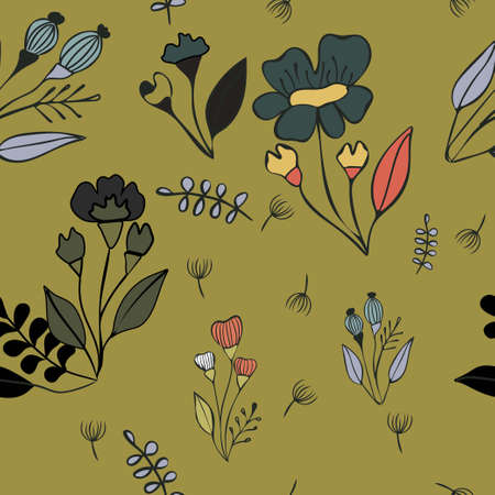 Vector Floral with brown background design seamless Pattern. Great for Fabrics, Scrap booking, bullet journal, textiles, blankets, pillows, cover,のイラスト素材