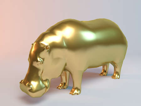 Golden 3D animal Hippo inside a stage with high render quality to be used as a logo, medal, symbol, shape, emblem, icon, business, geometric, label or any other useの写真素材