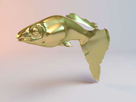 Golden 3D animal fish inside a stage with high render quality to be used as a logo, medal, symbol, shape, emblem, icon, business, geometric, label or any other useの写真素材