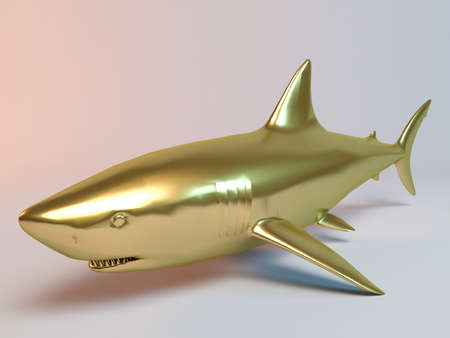 Golden 3D animal shark inside a stage with high render quality to be used as a logo, medal, symbol, shape, emblem, icon, business, geometric, label or any other useの写真素材