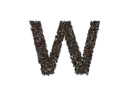 3d characters forming the letter W isolated on a white background seen from aboveの写真素材