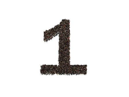 3d characters forming the Number one isolated on a white background seen from aboveの写真素材