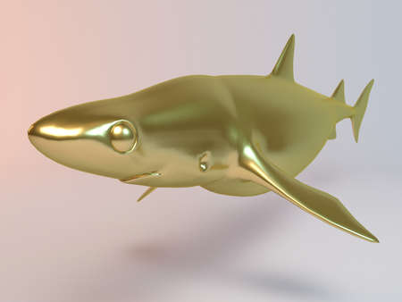 Golden 3D animal shark inside a stage with high render quality to be used as a logo, medal, symbol, shape, emblem, icon, business, geometric, label or any other useの写真素材